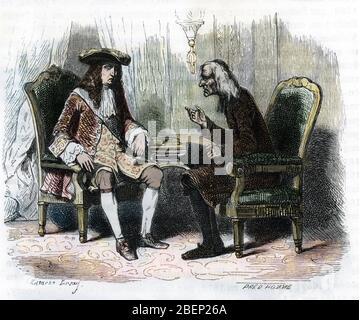 'Portrait du roi Louis XIV (1638-1715) avec son confesseur Francois d'Aix de La Chaise dit Le pere La chaise (ou Lachaise ou La Chaize) (1624-1709)' ( Stockfoto