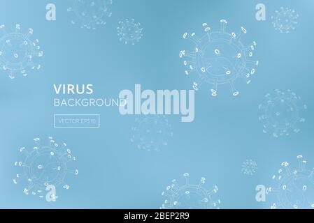 Weiße Virus-Partikel-Umrisse in hellblauem Hintergrund mit Platz für Text Stock Vektor