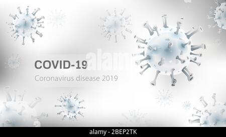 Weißer COVID-19 Hintergrund mit Viruspartikeln und Platz für Text Stock Vektor