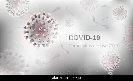 Coronavirus-Partikel in weiß grauem Hintergrund mit Platz für Text Stock Vektor