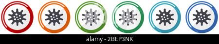 Virus Icon Set, Bakterien, Erreger, Infektion flaches Design Vektor Illustration in 6 Farben Optionen für webdesign und mobile Anwendungen Stock Vektor