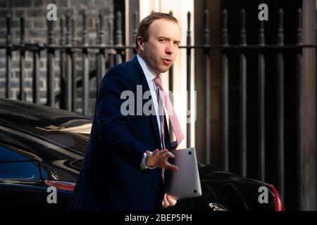 Der Staatssekretär für Gesundheit und Soziales Matt Hancock kommt in der Downing Street, London an. Stockfoto