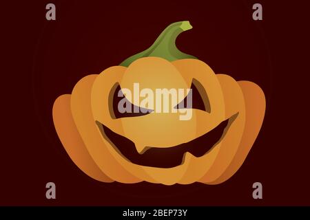 Unheimlich Kürbis mit bösen Lächeln auf dunklem Hintergrund. Frohe Halloween Grußkarte. Gruselig geschnitzten Kürbis Gesicht, Jack o Laterne. Halloween-Poster. Modern Stock Vektor