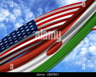 Flagge Amerikas mit Niger Flagge am Himmel Hintergrund Stockfoto