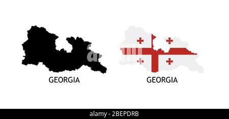 Silhouette von Georgia schwarze Farbe und in National Flag gefärbt - Vektor Illustrationen isoliert auf weiß Stock Vektor