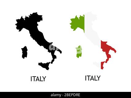 Silhouette von Italien schwarz Farbe und in der Nationalflagge gefärbt - Vektor Illustrationen isoliert auf weiß Stock Vektor