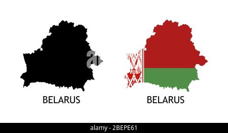 Silhouette von Weißrussland schwarz Farbe und in der Nationalflagge gefärbt - Vektor-Illustrationen isoliert auf weiß Stock Vektor