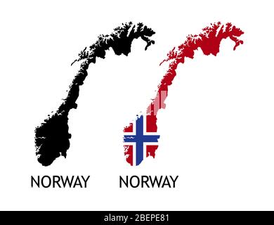 Silhouette von Norwegen schwarz Farbe und in der Nationalflagge gefärbt - Vektor Illustrationen isoliert auf weiß Stock Vektor