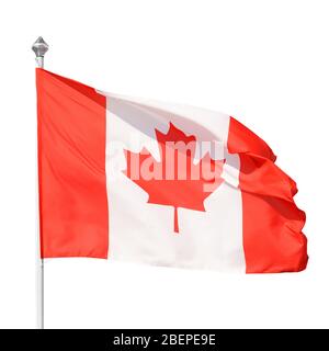 Kanadische Flagge auf Fahnenmast. Isoliert auf weiß, Beschneidungspfad inklusive Stockfoto