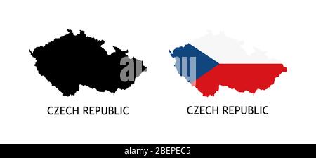 Silhouette der Tschechischen Republik schwarz Farbe und in der Nationalflagge gefärbt - Vektor Illustrationen isoliert auf weiß Stock Vektor