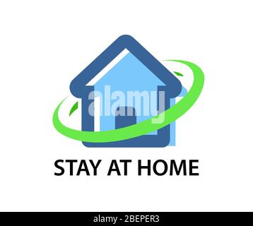 Stay at Home - Vektor Coronavirus Quarantäne Illustration mit Haus und Beschriftung Agitation. Style Simple Emblem zum Schutz vor Viren. Stock Vektor
