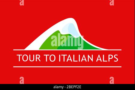 Weißes Logo der italienischen Alpen isoliert auf rotem Hintergrund. Vektor-Emblem mit Alpen von Italien. Stock Vektor