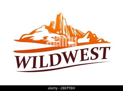 Wild West Logo mit Western Gold Canyon aus USA Arizona oder Texas. Logo Emblem der Westamerikanreise auf weißem Hintergrund. Stock Vektor