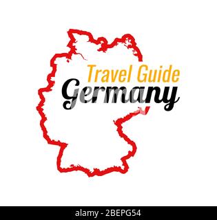 Reise nach Deutschland, Kontur Karte von Deutschland mit Reiseeinladung Schriftzug. Vektorgrafik in Farbe der Deutschen Nationalflagge. Stock Vektor