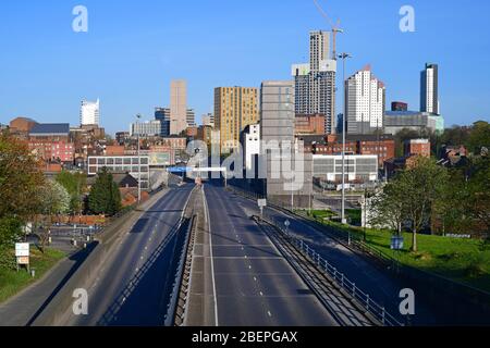 Sperren kein Verkehr oder Leute in leeds Stadtzentrum yorkshire uk Stockfoto