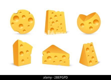 Cheese Icon im realistischen Stil auf weiß isoliert gesetzt Stock Vektor