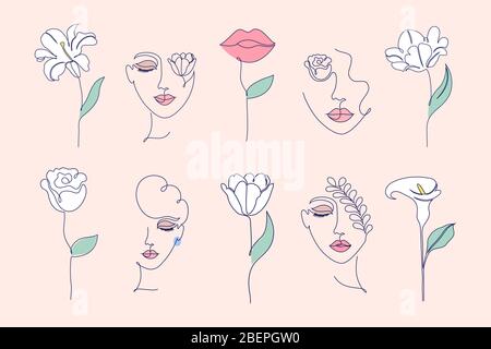 Blumen und Frauen Gesichter Stock Vektor