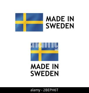 Made in Sweden Label, Vektor Tag Vorlage mit schwedischen Flagge isoliert auf weiß. Stock Vektor