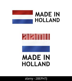 Made in Holland Label, Vektor Tag Vorlage mit holländischer Flagge isoliert auf weiß. Stock Vektor