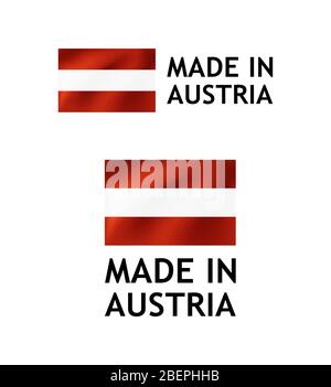 Made in Austria Label, Vektor Tag Vorlage mit Österreichischer Flagge isoliert auf weiß. Stock Vektor