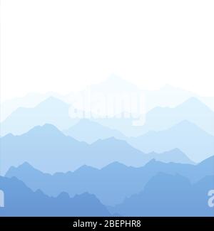 Vektor-Illustration von schönen hellblauen Berglandschaft mit Nebel - Sonnenaufgang Sonnenaufgang und Sonnenuntergang in den Bergen Stock Vektor