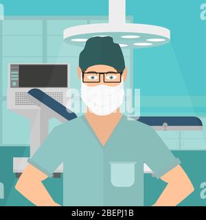 Arzt auf der Krankenhausabteilung. Maskierter Arzt - Vektordatei Illustration Stock Vektor