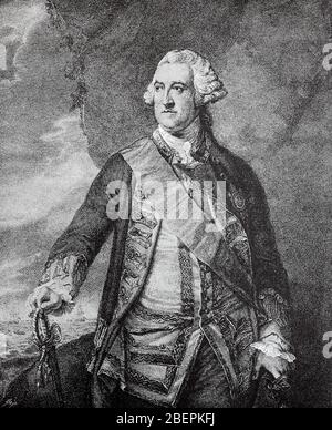 Edward Hawke, 1. Baron Hawke, 21. Februar 1705 - 17. Oktober 1781, war ein englischer Admiral / Edward Hawke, 1. Baron Hawke, 21. Februar 1705 - 17. Oktober 1781, war ein englischer Admiral, Historisch, digital verbesserte Reproduktion eines Originals aus dem 19. Jahrhundert / Digitale Reproduktion einer Originalvorlage aus dem 19. Jahrhundert Stockfoto