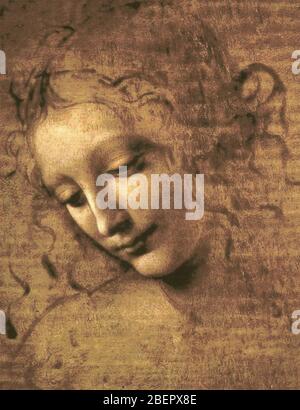 Das Mädchen Kopf von Leonardo Da Vinci 1508 . Die Nationalgalerie in Parma, Italien Stockfoto