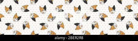 Nette Cartoon japanische Bobtail Katze Gesicht nahtlose Border Muster. Ahnentafel Kitty Rasse häusliche Kitty Hintergrund. Katze Liebhaber calico reinrassige Washi Band Stock Vektor