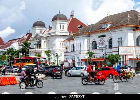 Klassische Holländische Kolonialzeit Gebäude, Yogyakarta, Java, Indonesien. Stockfoto