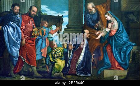 Die Anbetung der Heiligen drei Könige (weisen) Veronese (Paolo Caliari) 1528-1588 Italien Italienisch Stockfoto