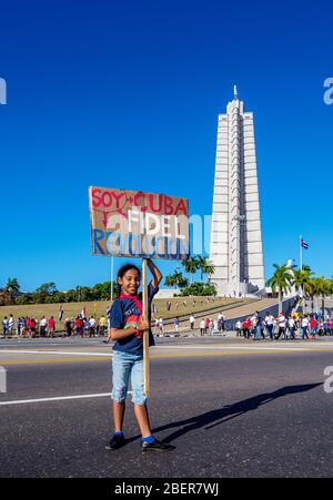 Parade zum 1. Mai, Plaza de la Revolucion, Platz der Revolution, Havanna, Provinz La Habana, Kuba Stockfoto
