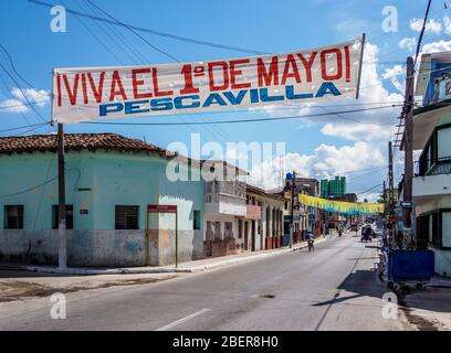 Banner zum 1. Mai, Santa Clara, Provinz Villa Clara, Kuba Stockfoto