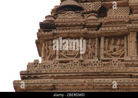 Details und Dekoration des SAS Bahu Ka Mandir Tempels, Gwalior, Indien Stockfoto