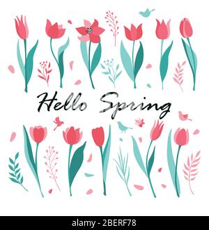 Tulip Vektor gesetzt. Tulpen flache Illustration Symbol der Tulpe. Tag am 8. März. Tag der Frauen. Vektorgrafik. Stock Vektor