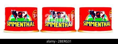SIMMENTHAL gekochtes Rindfleisch in Gelee. Simmenthal ist eine Marke von Bolton Food Stockfoto