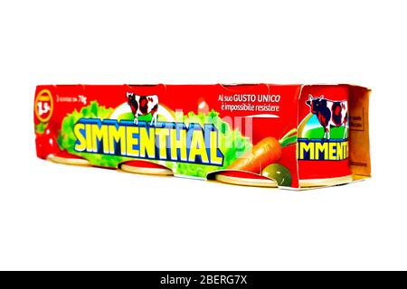 SIMMENTHAL gekochtes Rindfleisch in Gelee. Simmenthal ist eine Marke von Bolton Food Stockfoto