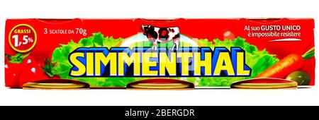 SIMMENTHAL gekochtes Rindfleisch in Gelee. Simmenthal ist eine Marke von Bolton Food Stockfoto