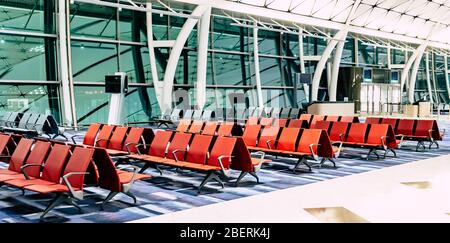 Internationaler Flughafen Hongkong. Flughafen Hongkong Terminal. Stockfoto