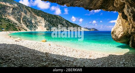 Wunderschöne Myrtos Bucht, cefalonia Insel, Griechenland. Stockfoto