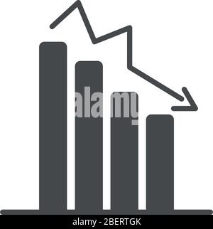 Finanzpleite Konzept, absteigende Balkendiagramm Symbol über weißem Hintergrund, Silhouette Stil, Vektor-Illustration Stock Vektor