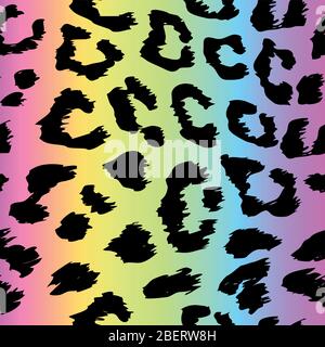 Leopard Muster in Regenbogenfarben - lustige Zeichnung nahtlose ocelot Muster. Schriftzug Poster oder t-shirt Textil Grafik Design. / Tapeten, Wr Stock Vektor