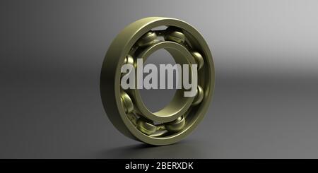 Kugellager. Industrielles Ersatzteil aus Gold Metall auf schwarzem Hintergrund. Maschinen, Engineering Konzept. 3d-Darstellung Stockfoto