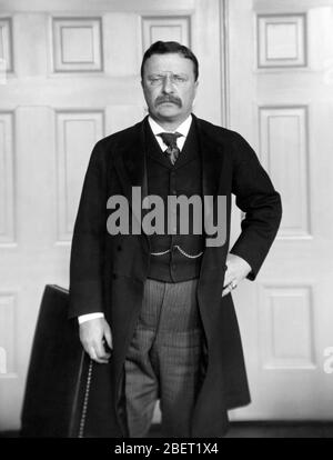 Amerikanische Geschichte Foto von Präsident Theodore Roosevelt in seinem Büro. Stockfoto