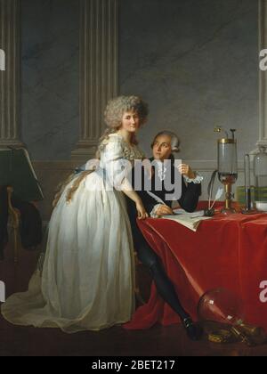 Europäisches Ölgemälde des 18. Jahrhunderts von Antoine-Laurent de Lavoisier und seiner Frau, beide bekannte Chemiker der Epoche. Stockfoto