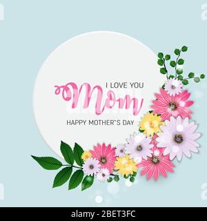 Vielen Dank für Alles, Mom. Happy Mother's Day Süße Hintergrund mit Blumen. Vector Illustration Stock Vektor