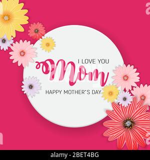 Vielen Dank für Alles, Mom. Happy Mother's Day Süße Hintergrund mit Blumen. Vector Illustration Stock Vektor