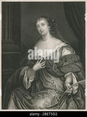 Antike Gravur, Elizabeth, Gräfin de Gramont. Elizabeth, comtesse de Gramont (1641-1708), war eine in Irland geborene Schönheit und Höflichkeit. Sie war bekannt als 'la Belle Hamilton' und war eine der Windsor Schönheiten. QUELLE: ORIGINALGRAVUR Stockfoto