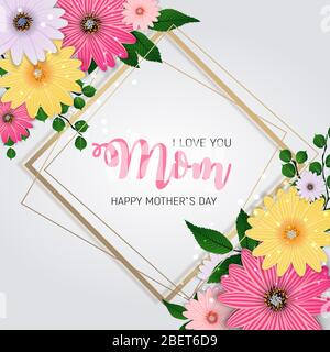 Vielen Dank für Alles, Mom. Happy Mother's Day Süße Hintergrund mit Blumen. Vector Illustration Stock Vektor