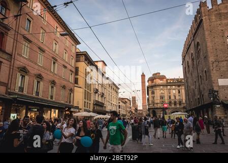 Piazza Maggiore in Bologna, Hauptstadt und größte Stadt der Emilia Romagna in Norditalien Stockfoto